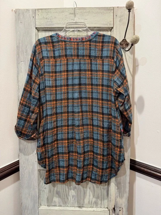 Calessa Embroidered Top Tunic XL rolled sleeve pockets - Picture 8 of 10